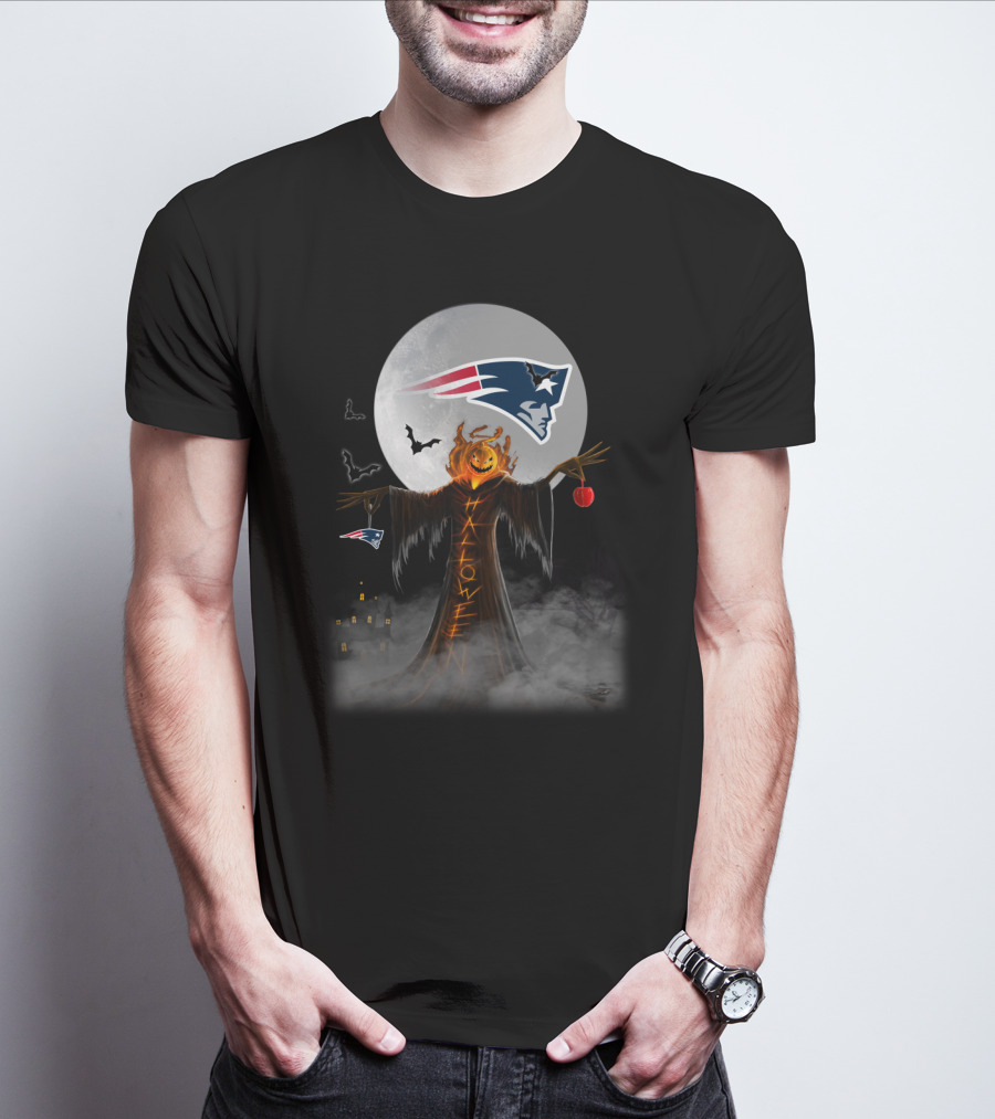 Halloween New England Patriots Pumpkin Moon Bats T-Shirt
