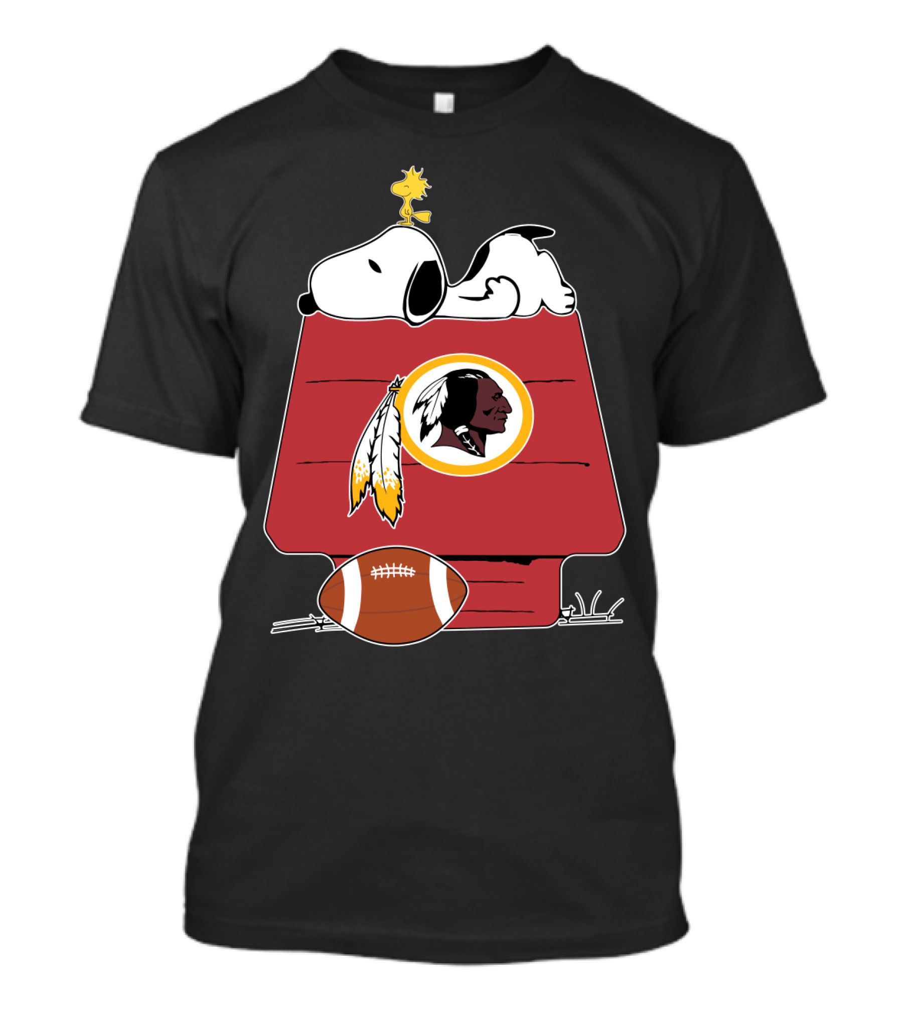 Snoopy And Woodstock With Washington Redskins Iconic Logo Football T-Shirt