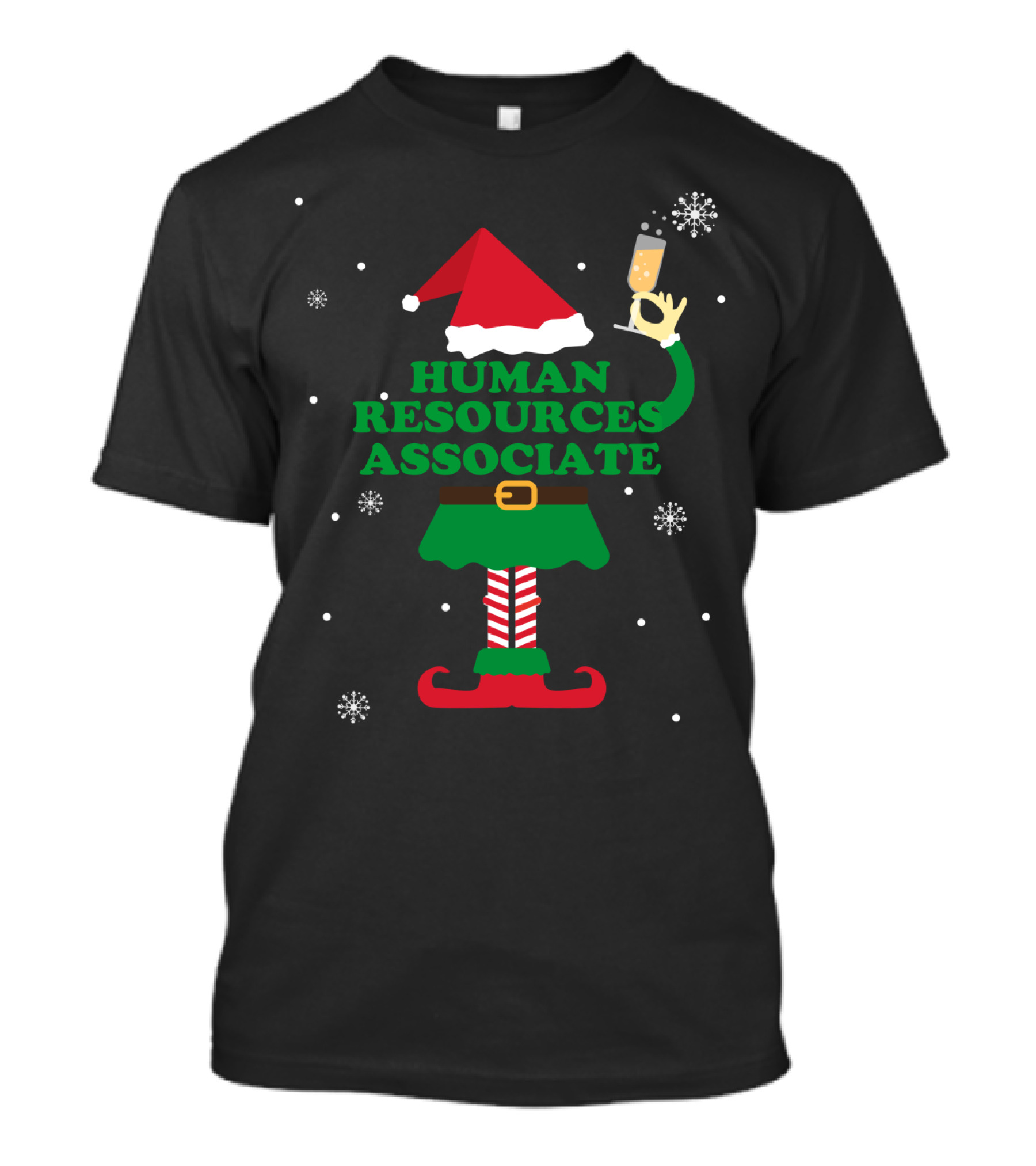 Human Resources Associate Elf With Champagne Celebrating Holiday Snowflakes T-Shirt