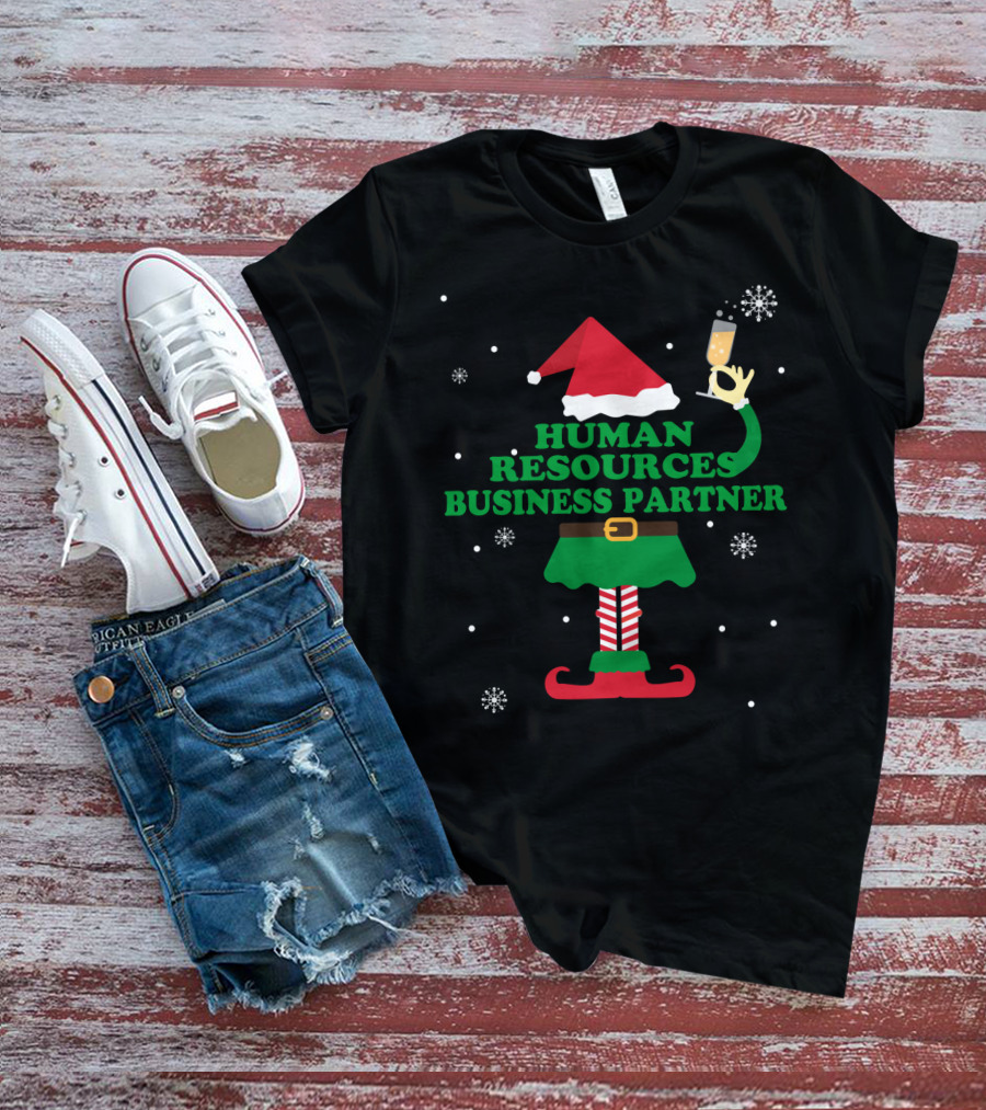 Festive Human Resources Business Partner Elf With Champagne And Santa Hat T-Shirt