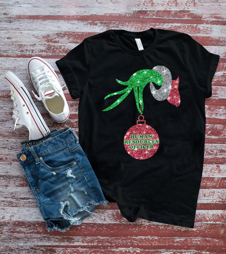Grinch Hand Glittering Human Resources Officer Ornament T-Shirt