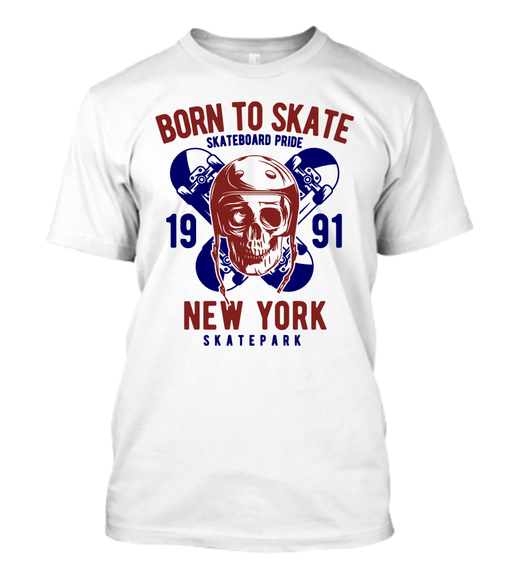 Born To Skate New York Skatepark 1991 Skull Skateboard Pride T-Shirt