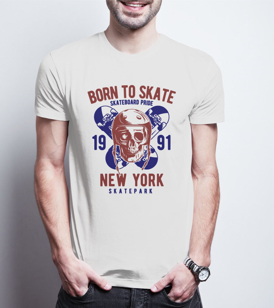 Born To Skate New York Skatepark 1991 Skull Skateboard Pride T-Shirt