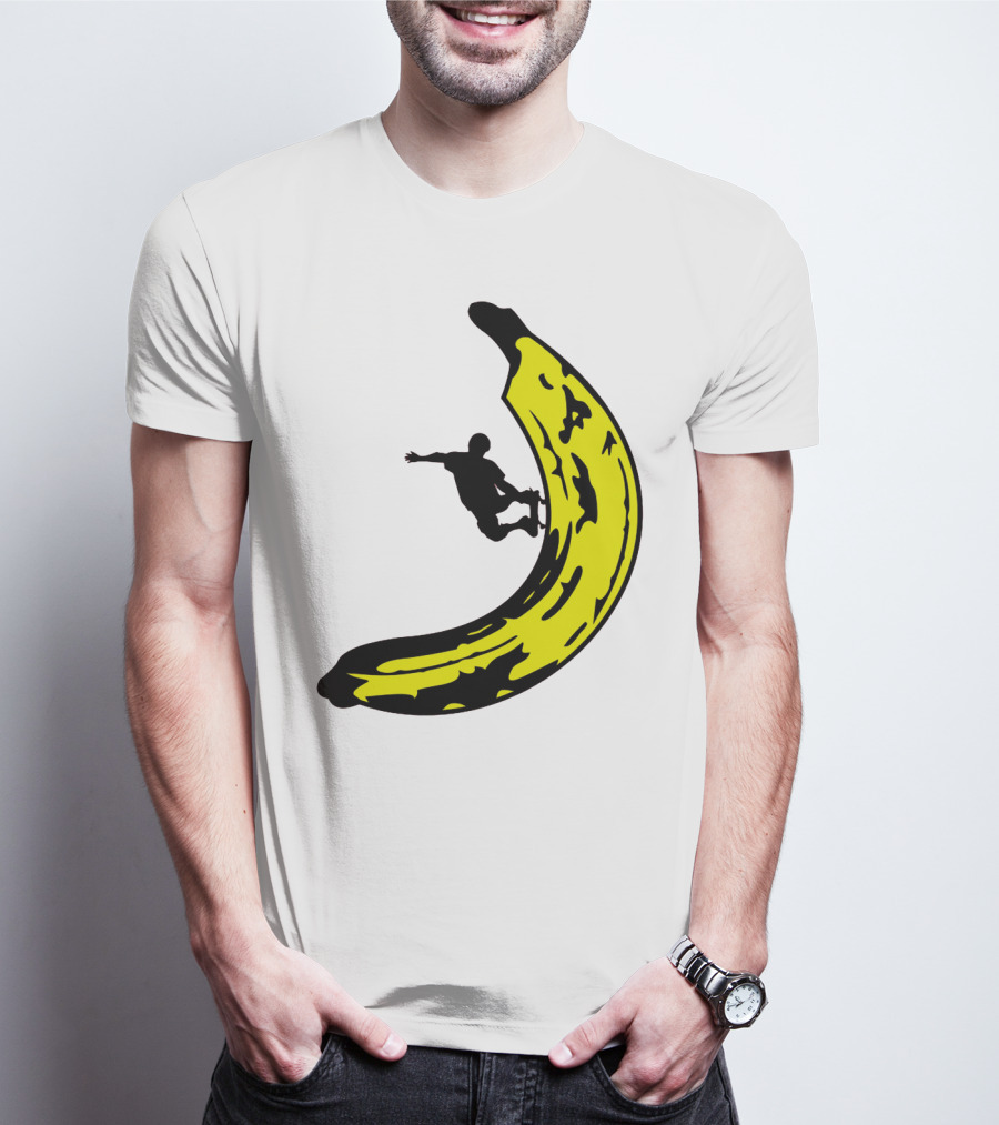 Banana Shaped Skateboard Ramp With Silhouette Skater Jumping T-Shirt