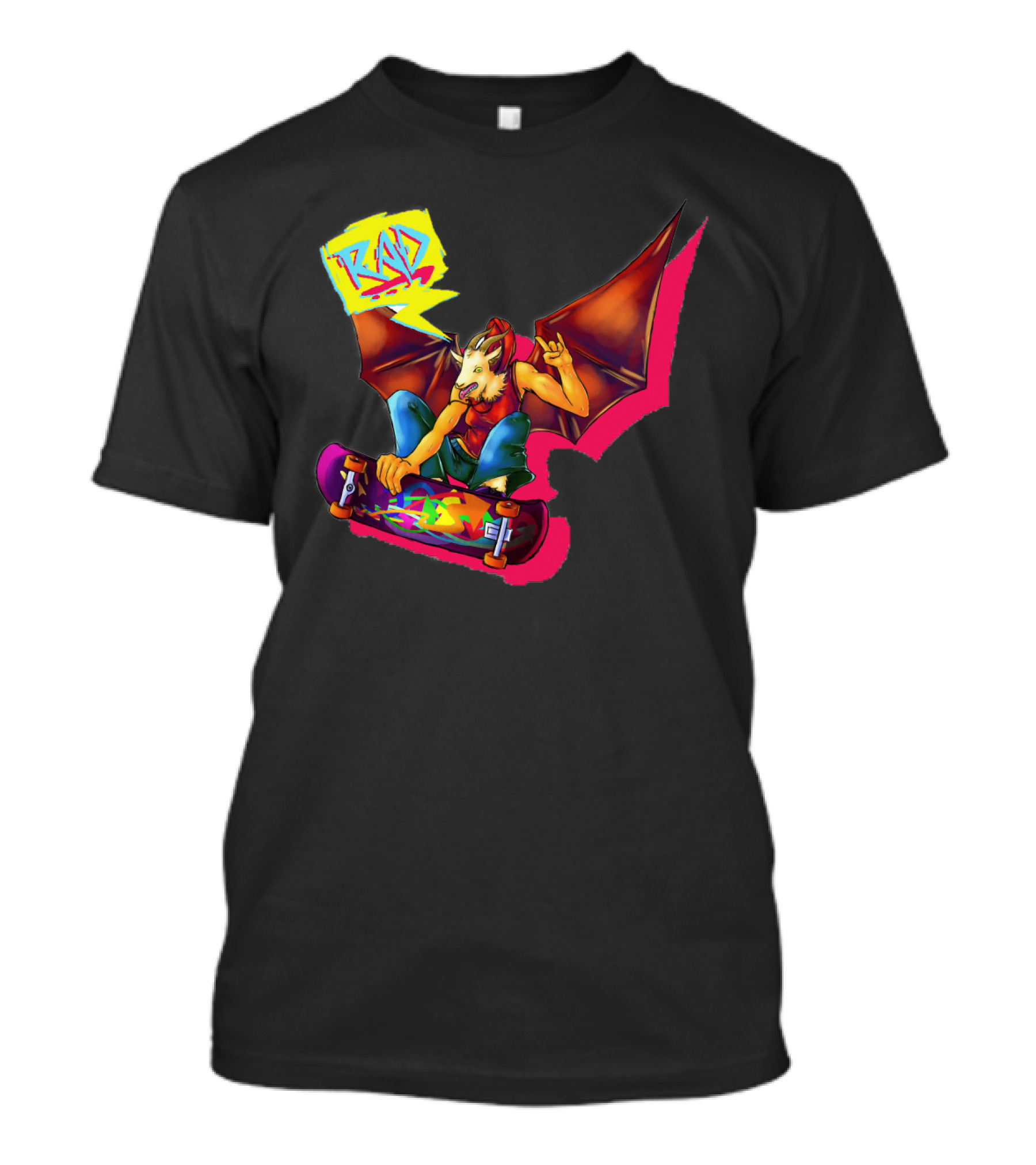 RAD Bat-Winged Skateboarder With Neon Graffiti Aesthetic T-Shirt