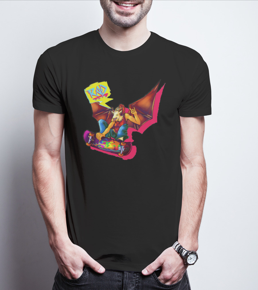 RAD Bat-Winged Skateboarder With Neon Graffiti Aesthetic T-Shirt