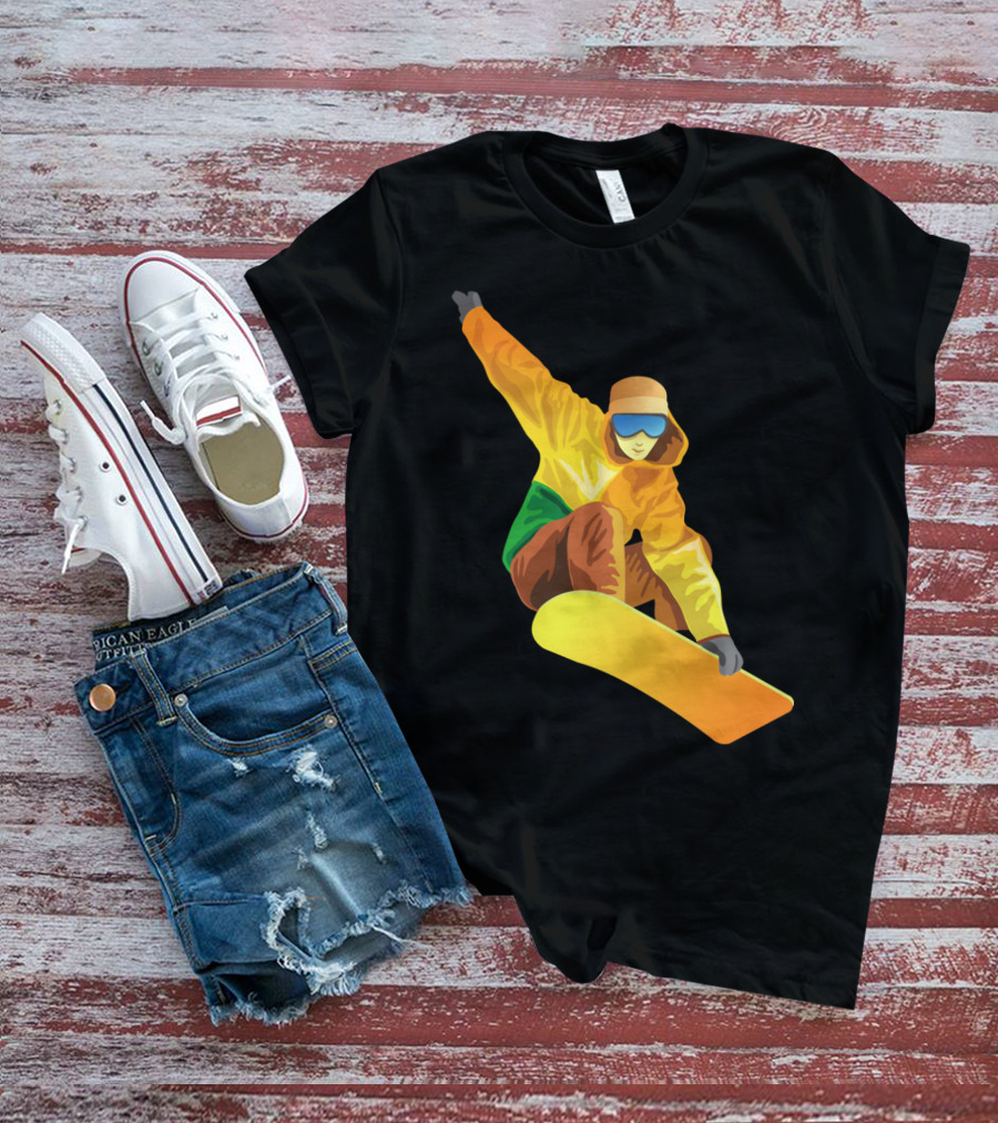 Snowboard Enthusiast In Vibrant Orange And Green T-Shirt