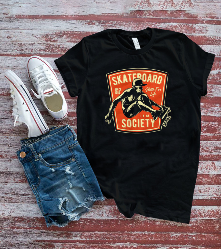 Skateboard Society Since 1983 L.a. Ca Skate For Life Vintage Skateboarding T-Shirt