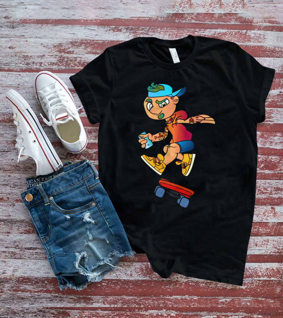Skaterboi Colorful Cartoon Character With Cap And Skateboard T-Shirt
