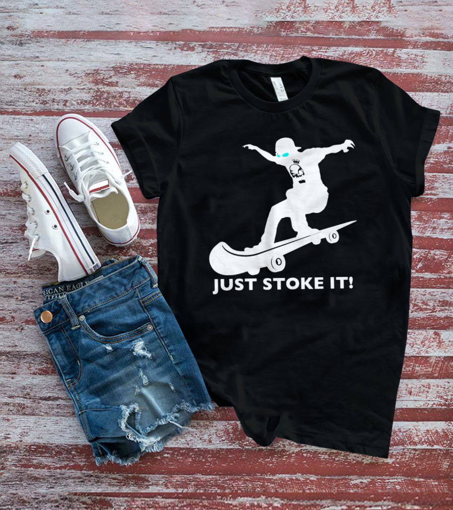 JUST STOKE IT Skateboarding Silhouette Skull T-Shirt
