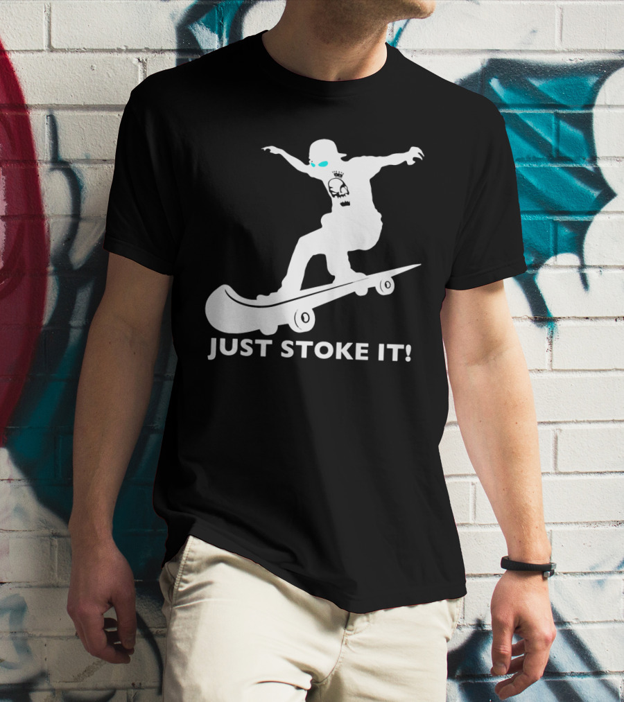 JUST STOKE IT Skateboarding Silhouette Skull T-Shirt
