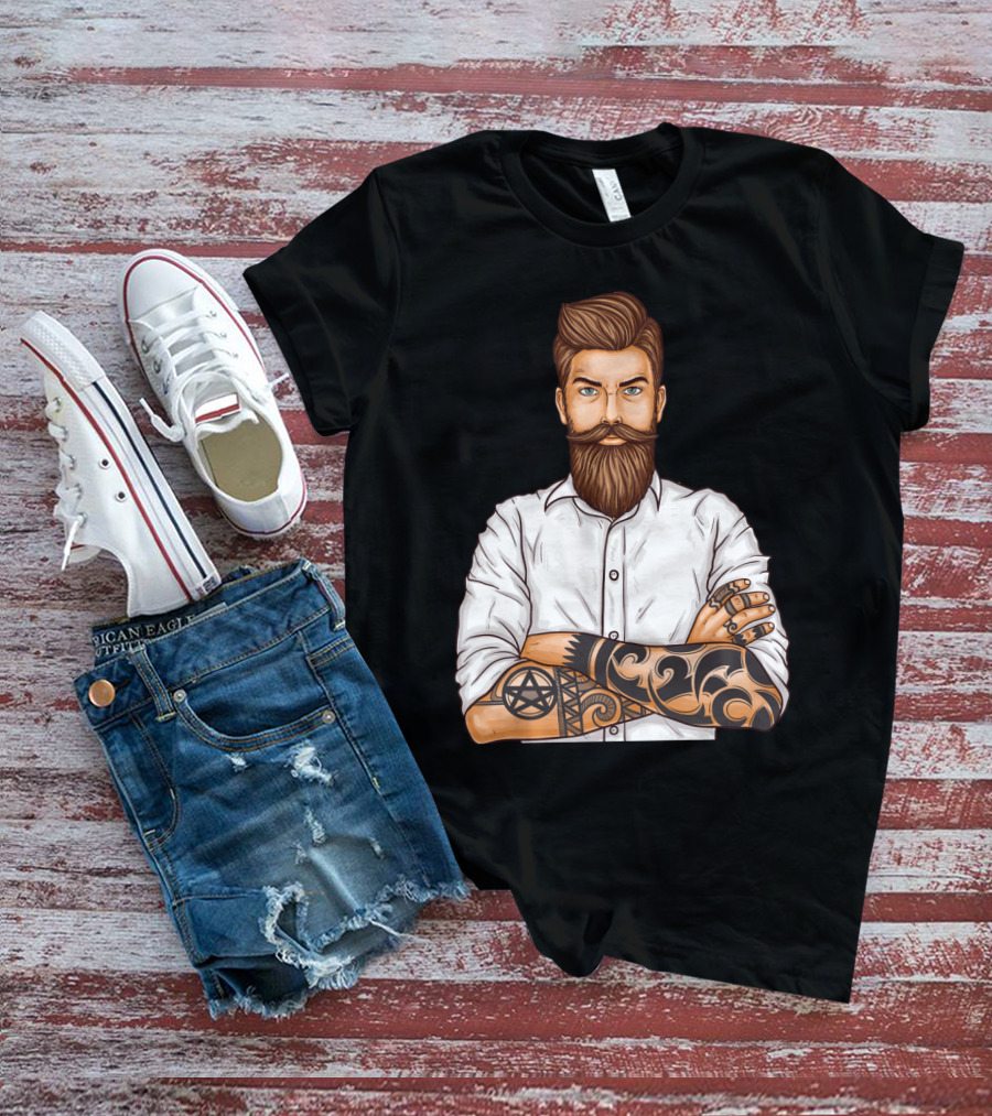 Barber Style Bearded Man With Tattoo T-Shirt