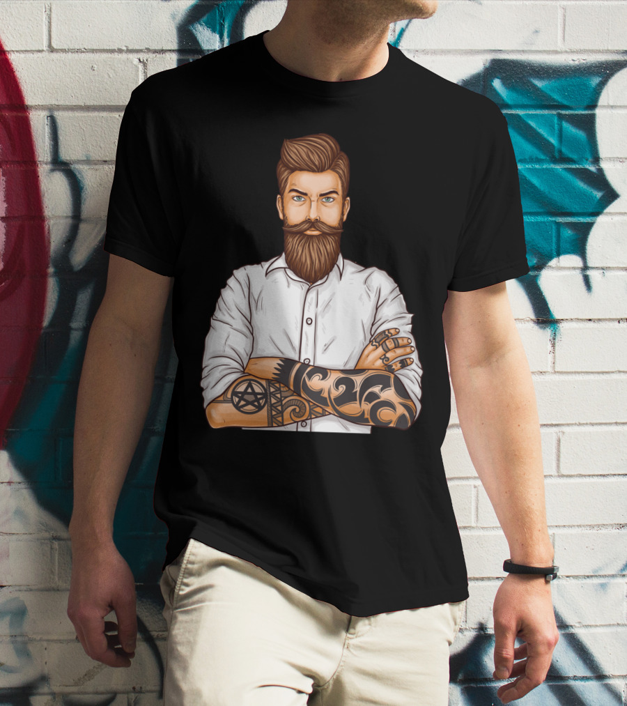 Barber Style Bearded Man With Tattoo T-Shirt