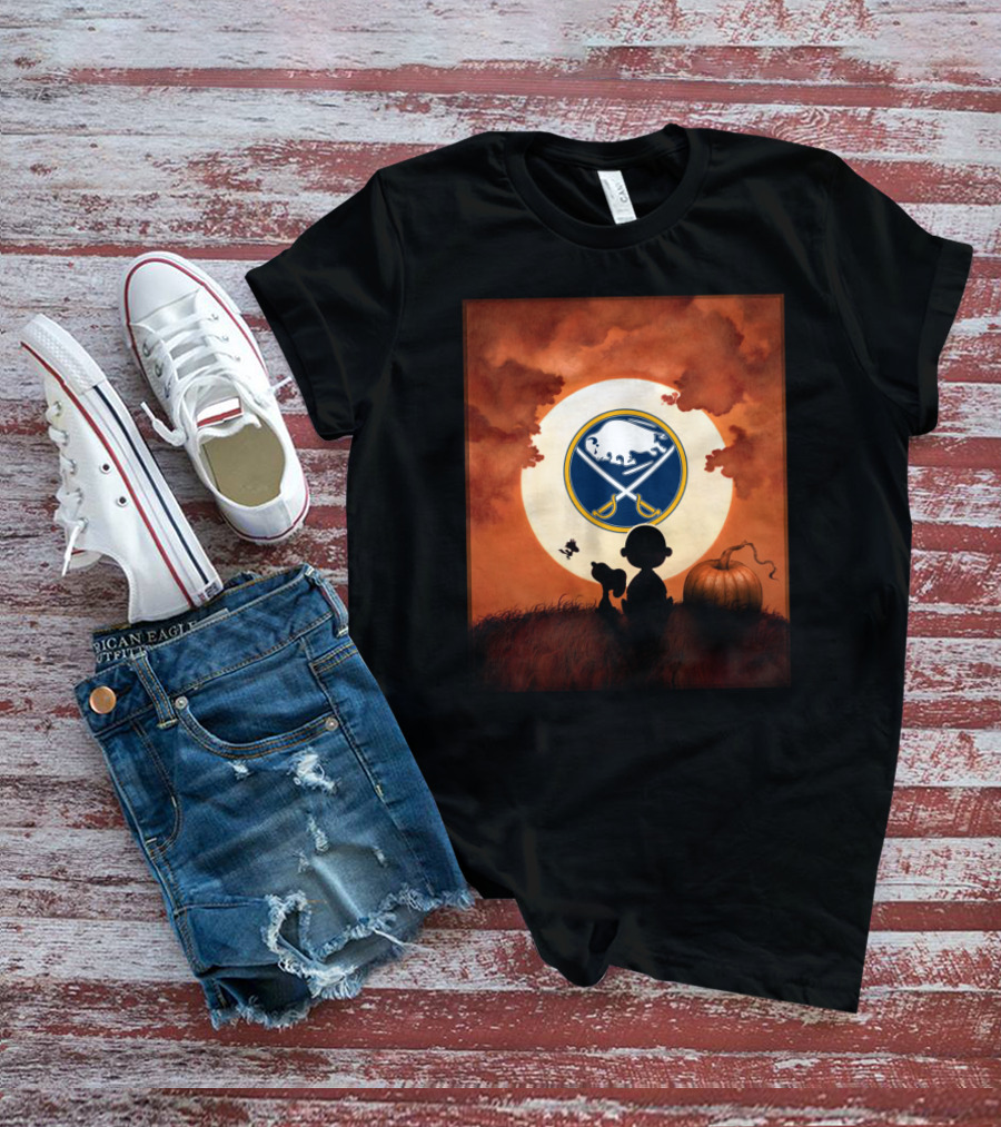 Halloween Buffalo Sabres Moonlit Pumpkin Patch Night T-Shirt