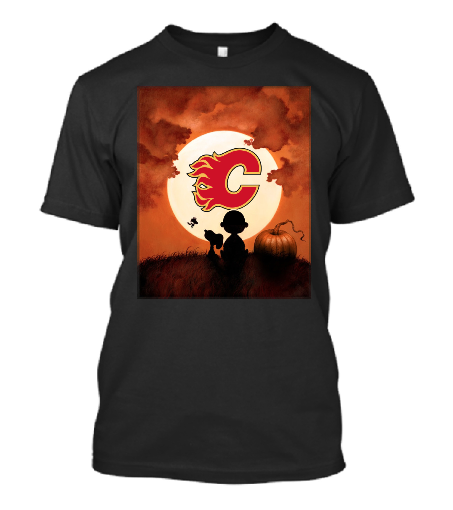 Calgary Flames Halloween Moon And Pumpkin T-Shirt