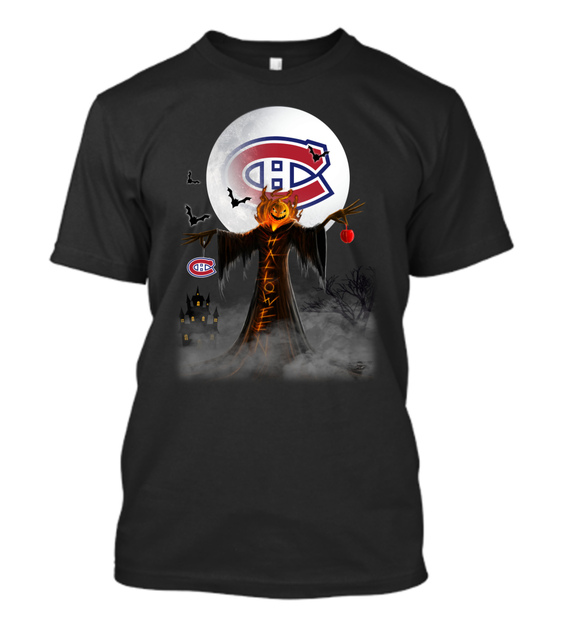 Halloween Canadiens Pumpkin Moon Bats Hockey Montreal T-Shirt
