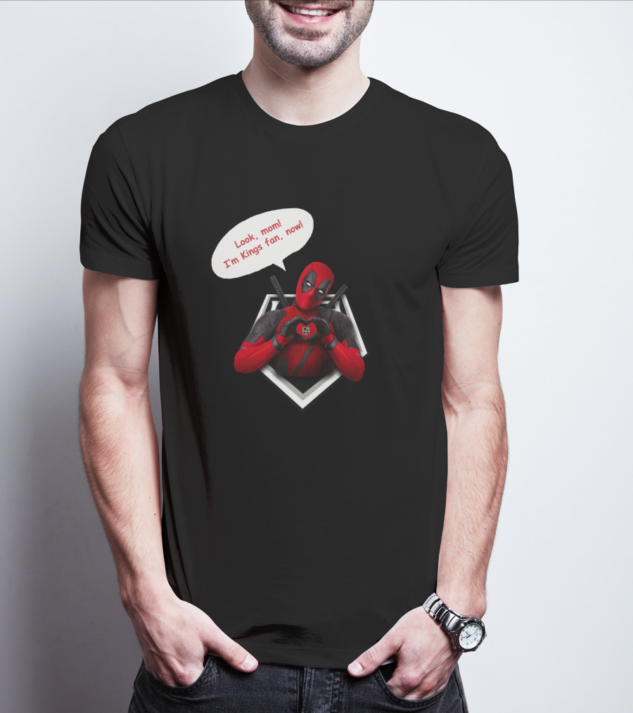 Deadpool LA Kings Fan Comic Style Humor Look, Mom I'm Kings Fan, Now T-Shirt