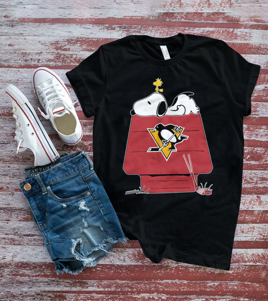 Snoopy Penguins Hockey House Featuring Woodstock And Penguins T-Shirt