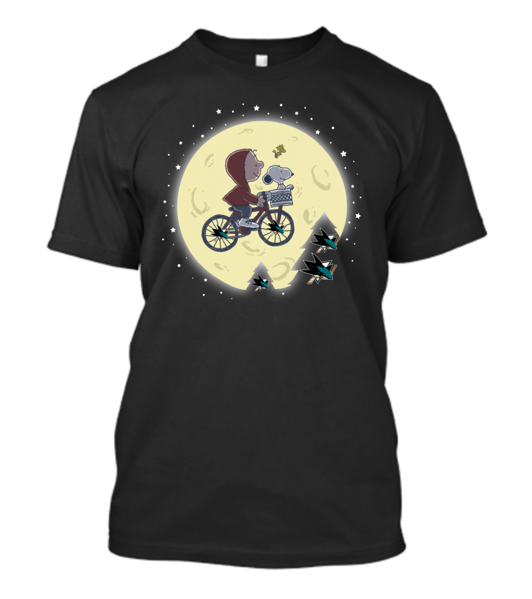 Halloween San Jose Sharks Peanuts Mashup With Snoopy And Woodstock Moon Ride T-Shirt