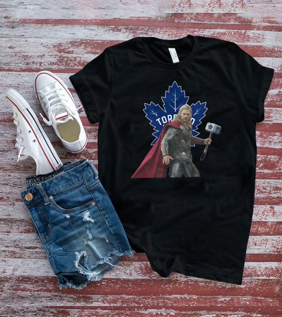 Toronto Maple Leafs Marvel Crossover Thor Holding Hockey Hammer T-Shirt
