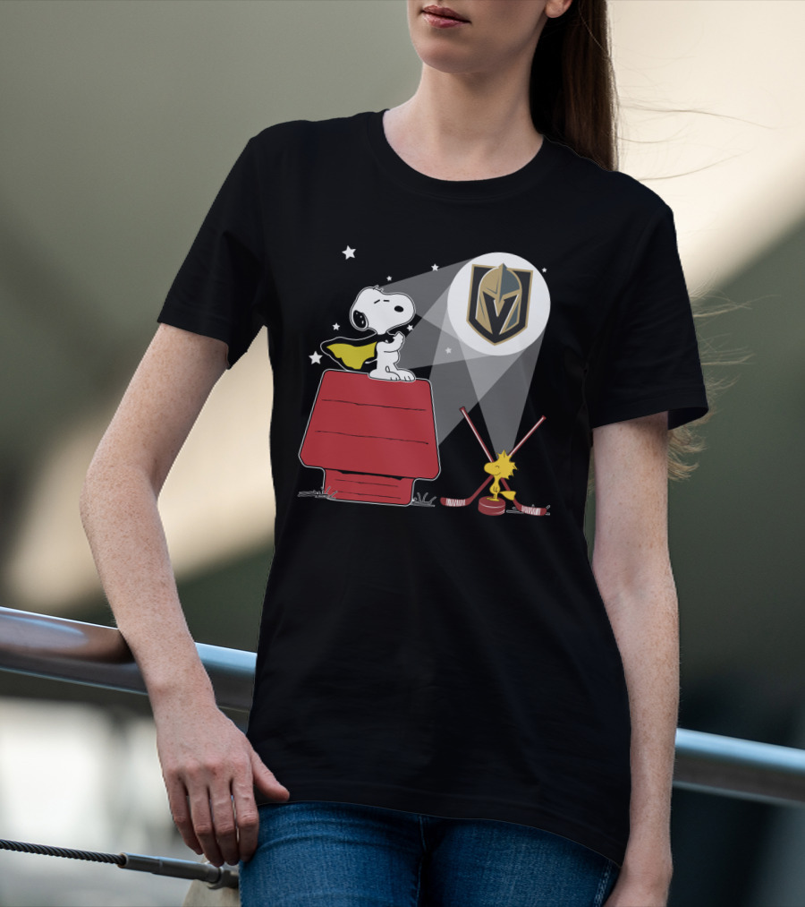 Snoopy And Woodstock With Vegas Golden Knights Logo Spotlight T-Shirt