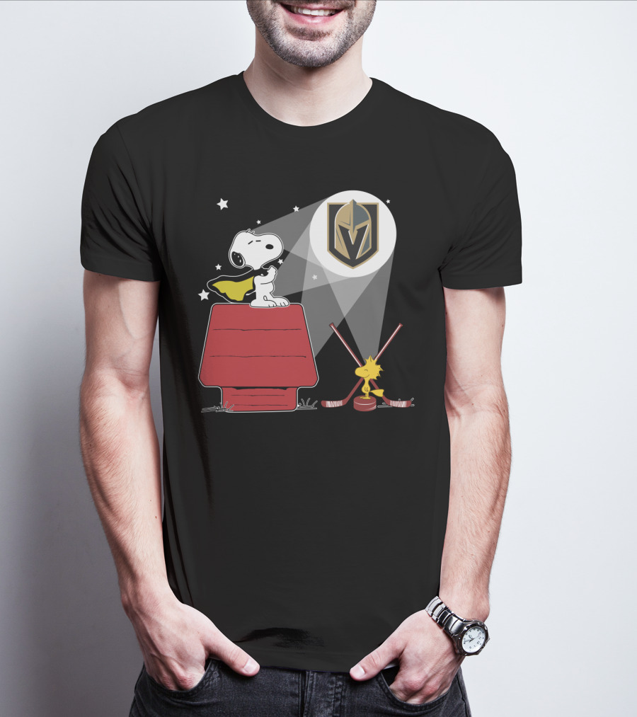 Snoopy And Woodstock With Vegas Golden Knights Logo Spotlight T-Shirt