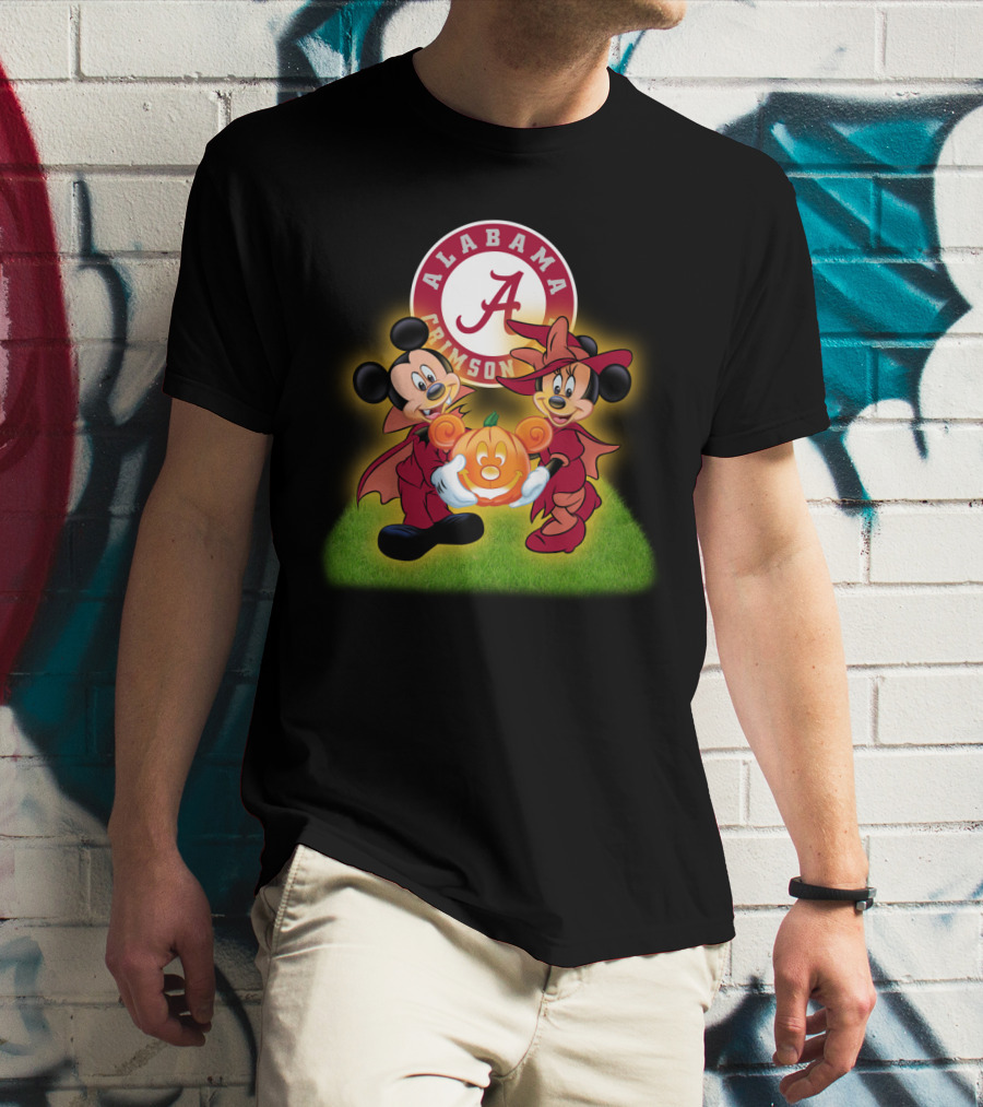 Alabama Crimson Tide Mickey And Minnie Halloween Football Pumpkin T-Shirt