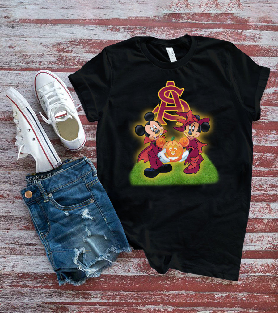 Arizona State Sun Devils Halloween With Mickey And Minnie Pumpkin Magic T-Shirt