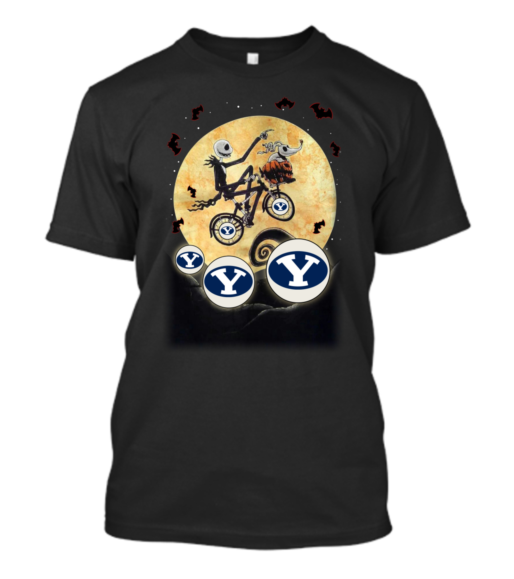 BYU Football Halloween Crossover With Moon And Halloween Icons T-Shirt