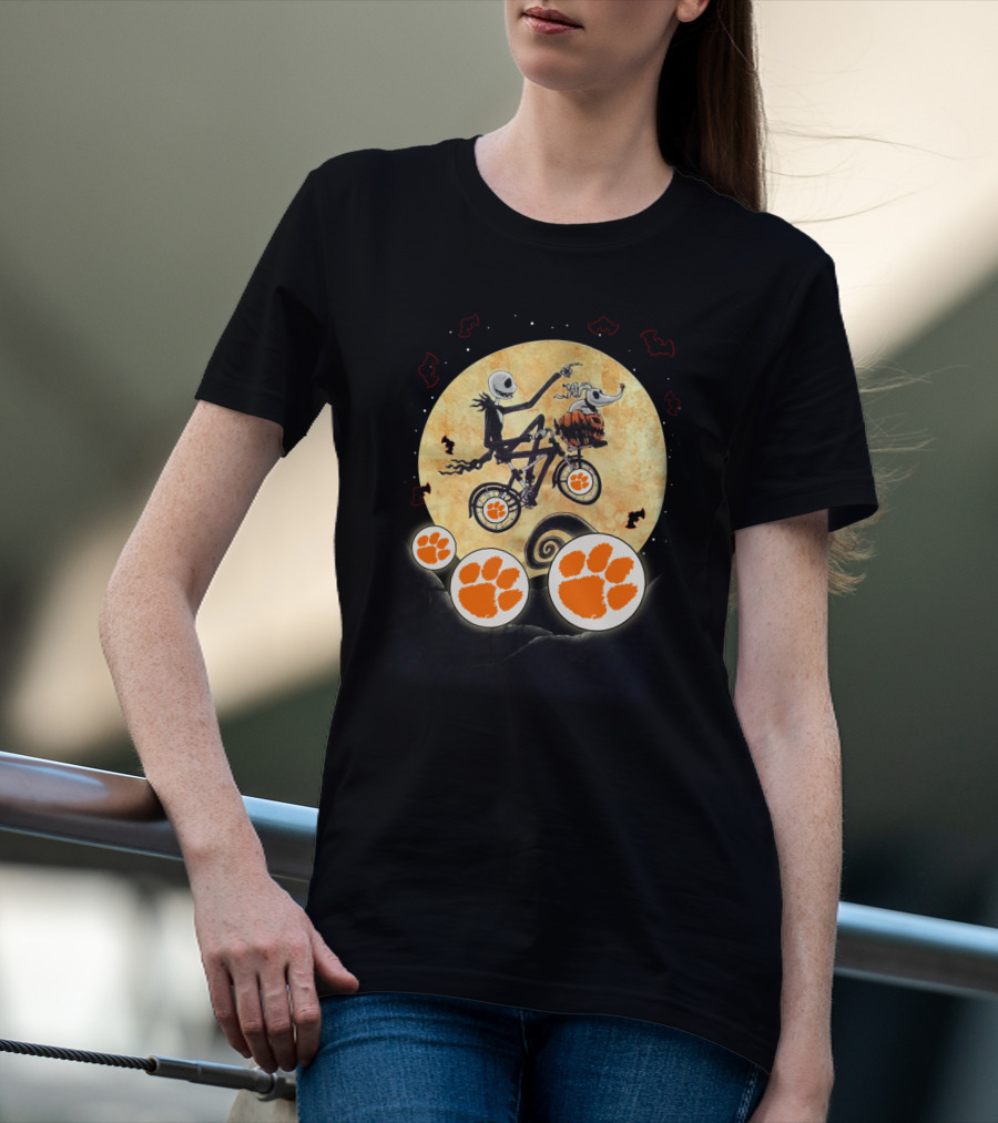 Halloween Clemson Football Jack Skellington E.t. Moon T-Shirt