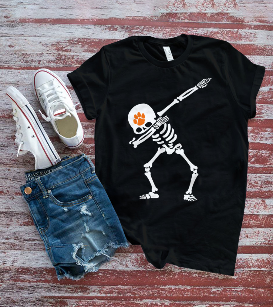Clemson Tigers Football Skeleton Dabbing With Paw Prints T-Shirt