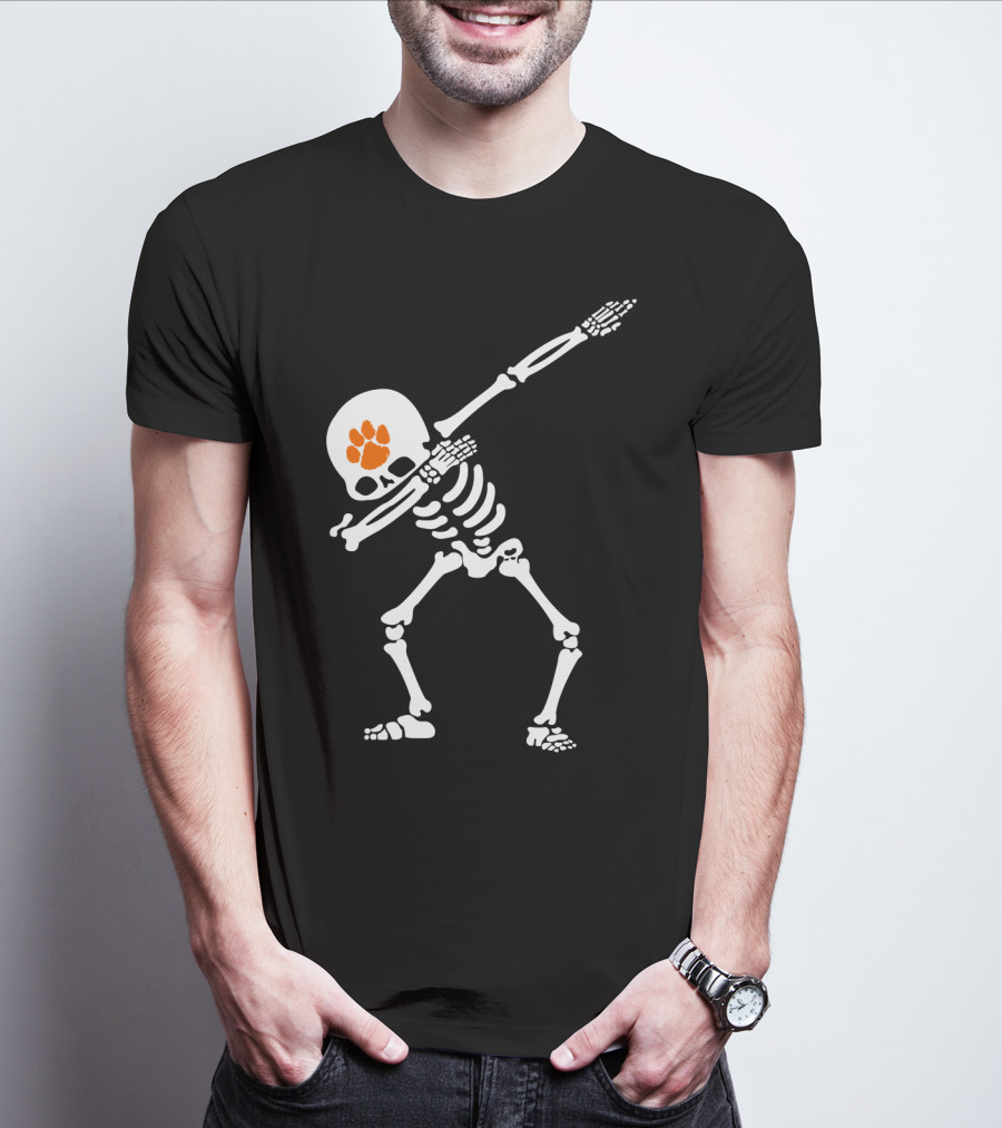 Clemson Tigers Football Skeleton Dabbing With Paw Prints T-Shirt