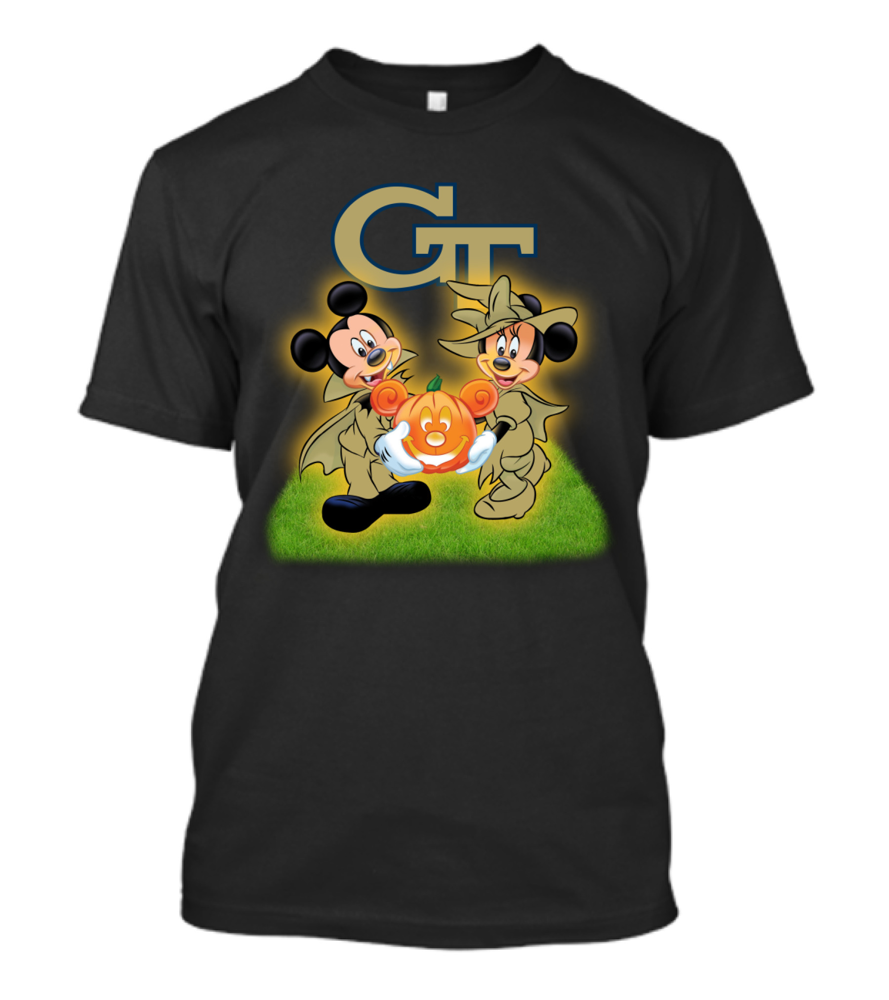 Gt Halloween Mickey And Minnie Football Pumpkin T-Shirt