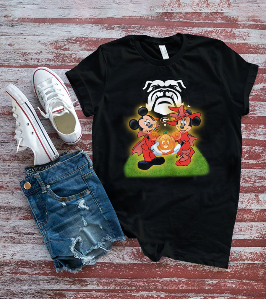 Halloween Georgia Bulldogs Mickey Minnie Pumpkin T-Shirt
