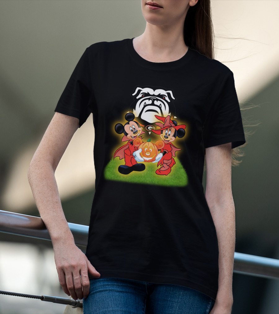 Halloween Georgia Bulldogs Mickey Minnie Pumpkin T-Shirt