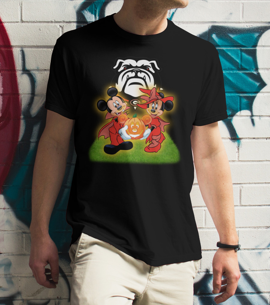 Halloween Georgia Bulldogs Mickey Minnie Pumpkin T-Shirt