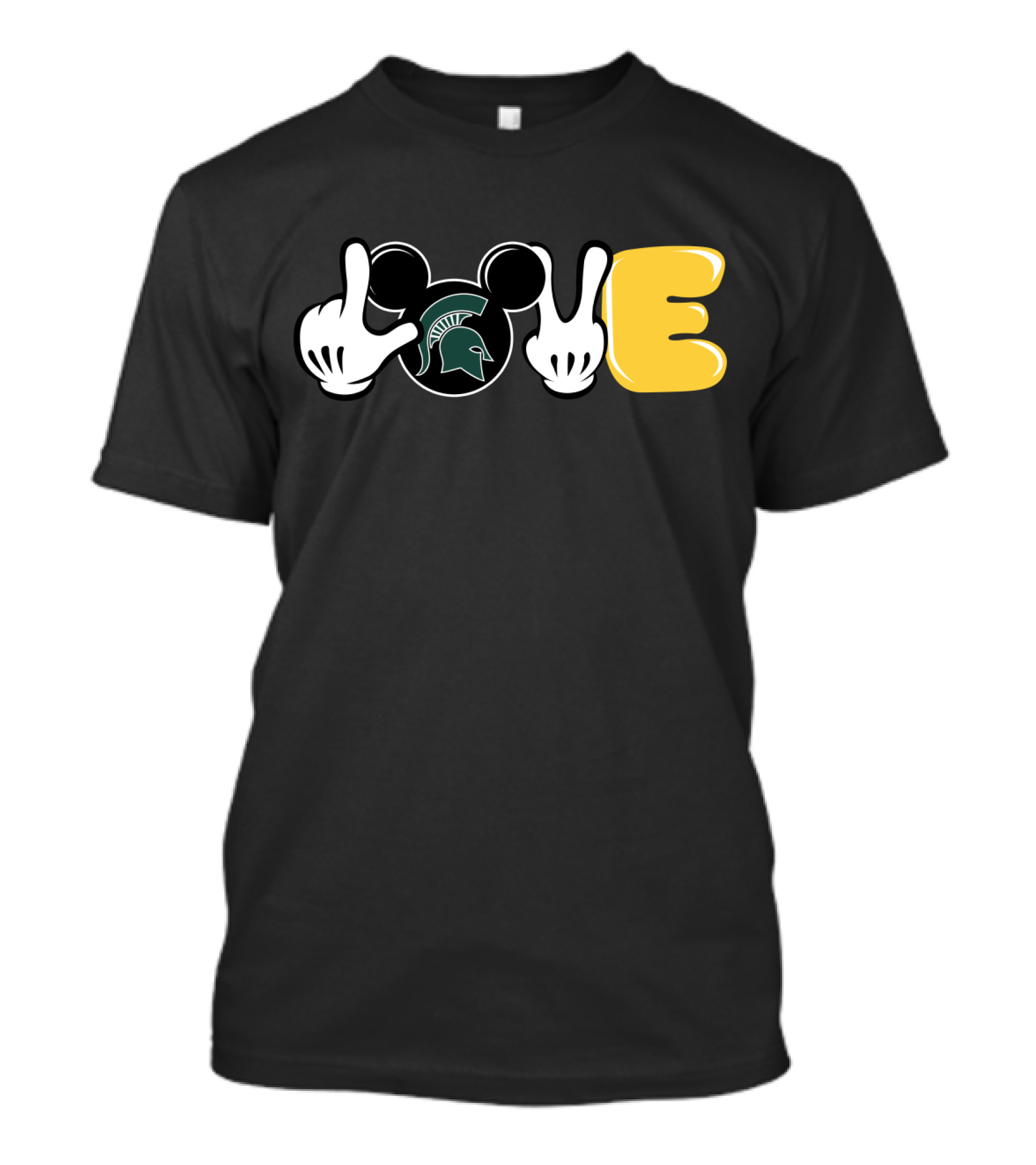 Love Msu Football Spartan Head Mickey Hands T-Shirt