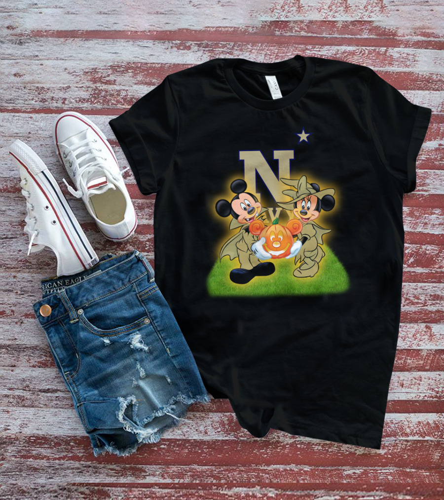 Navy Halloween Mickey Pumpkin Cartoon Star T-Shirt