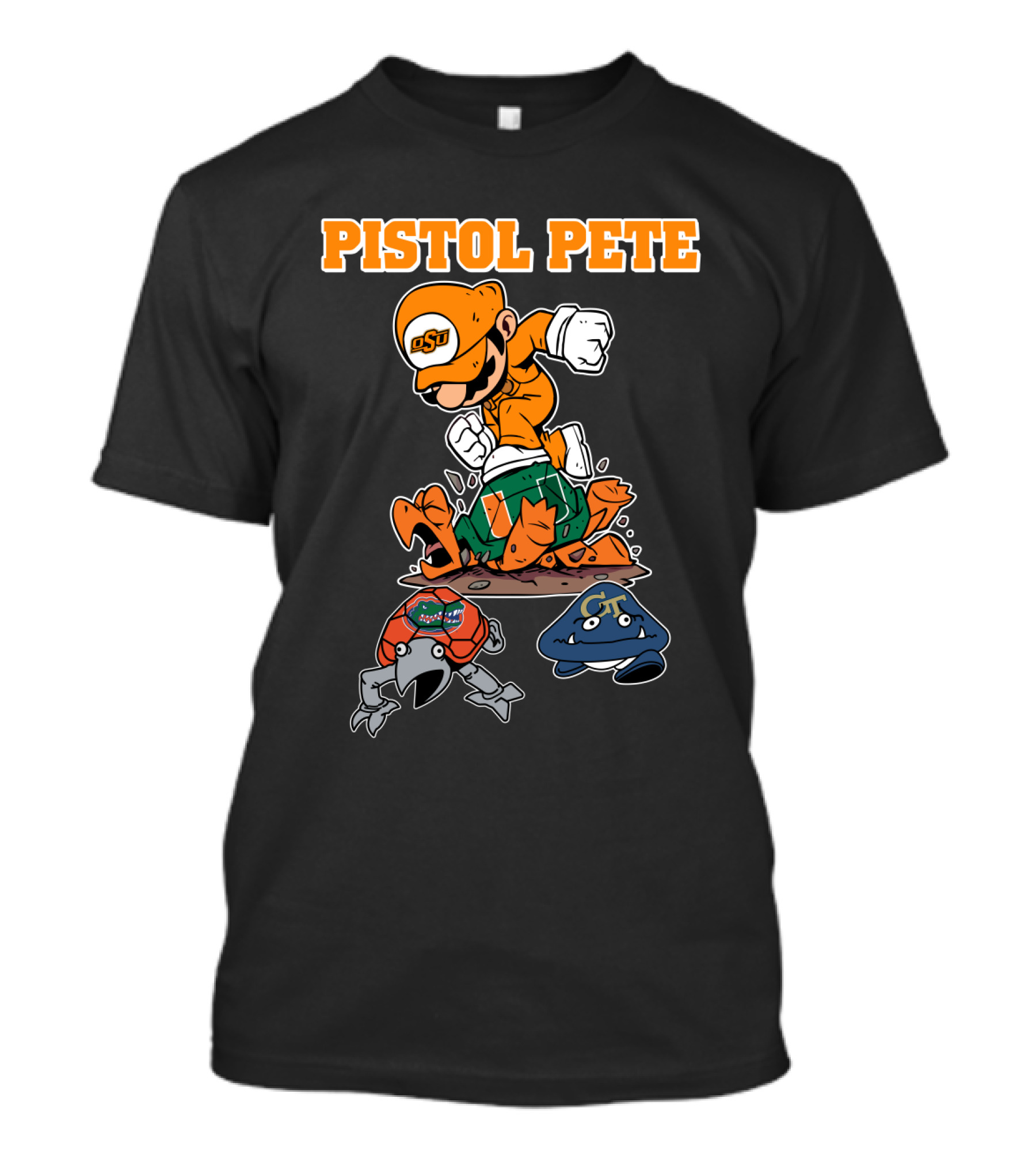 Pistol Pete Osu Football Cartoon Character Stomping Rivals T-Shirt