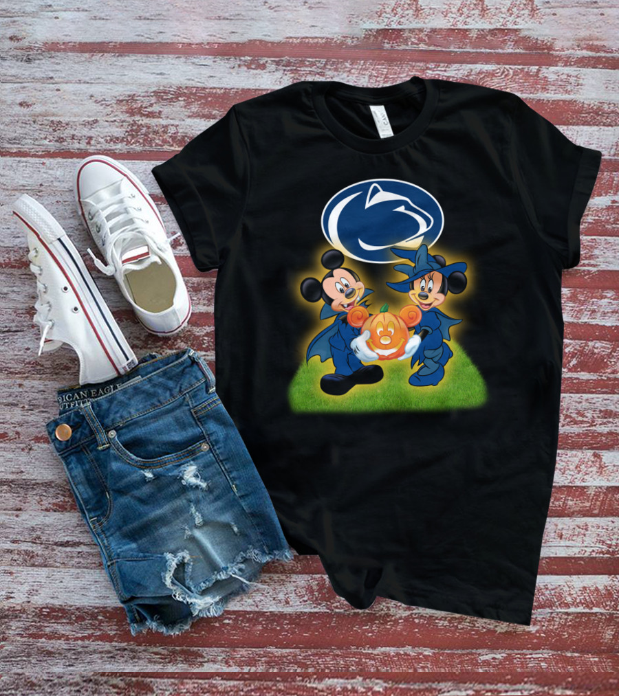 Penn State Nittany Lions Halloween With Mickey And Minnie Mouse Pumpkin T-Shirt