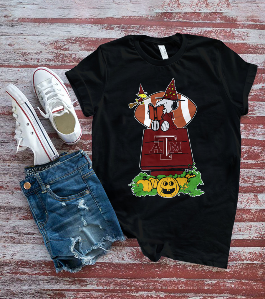 Halloween Texas A M Aggies Football Snoopy Wizard Pumpkins T-Shirt