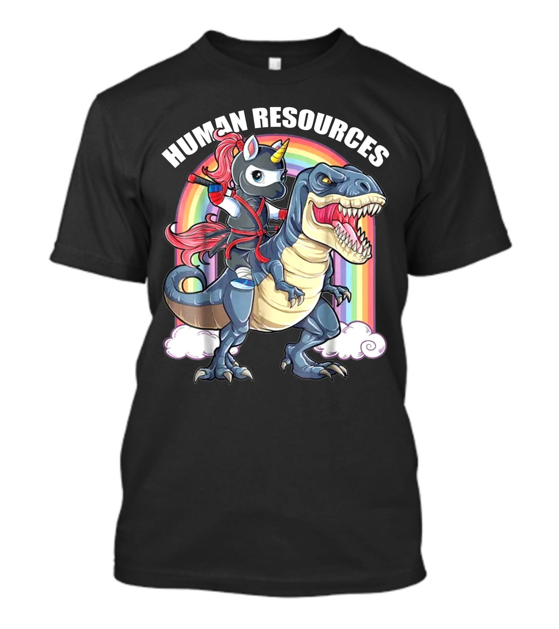 Unicorn Ninja Riding T-Rex With Rainbow T-Shirt