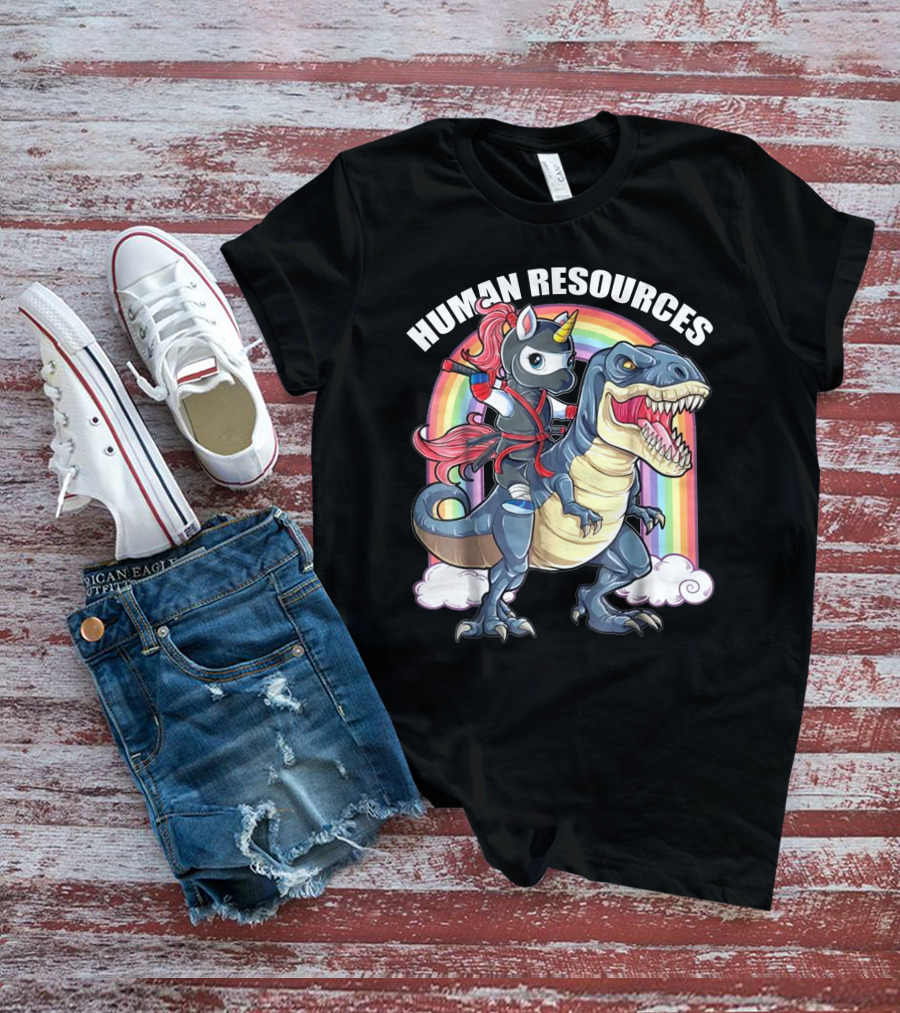 Unicorn Ninja Riding T-Rex With Rainbow T-Shirt