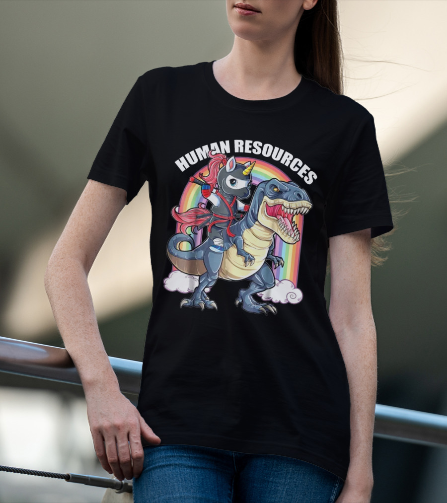 Unicorn Ninja Riding T-Rex With Rainbow T-Shirt