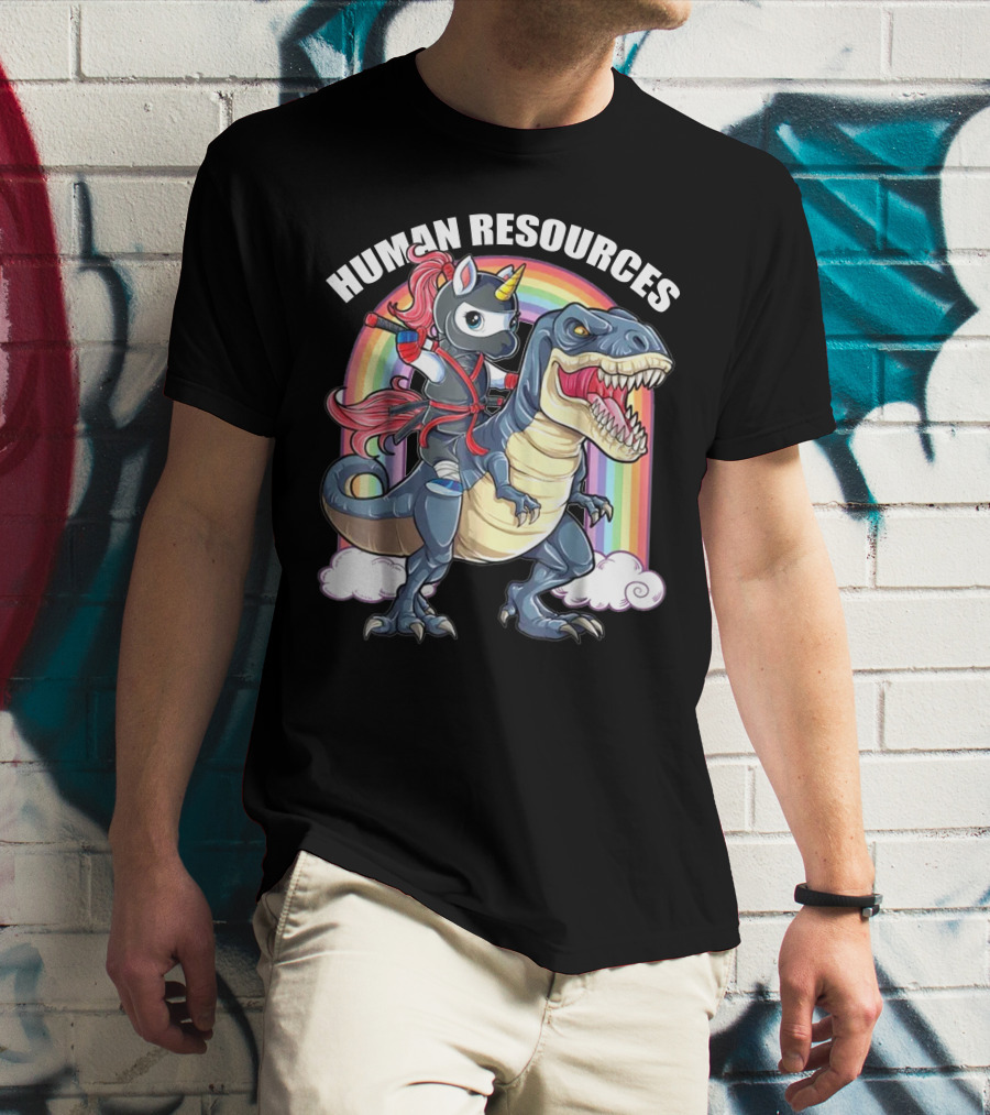 Unicorn Ninja Riding T-Rex With Rainbow T-Shirt
