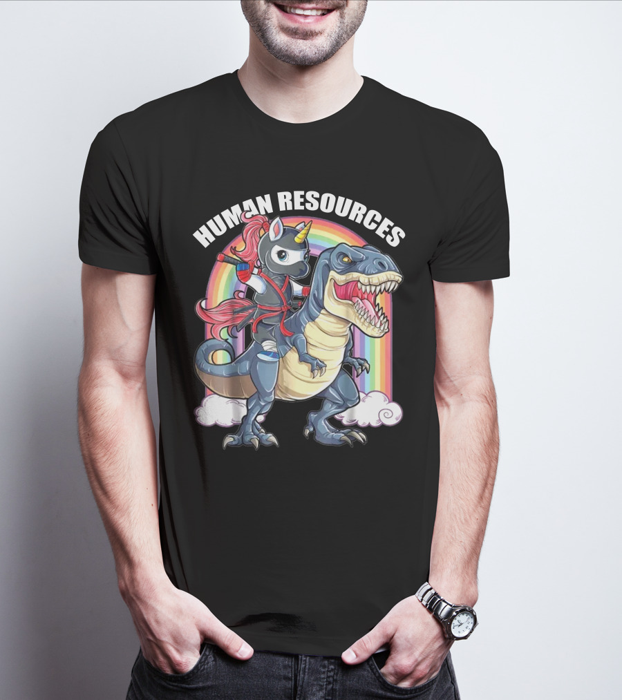 Unicorn Ninja Riding T-Rex With Rainbow T-Shirt