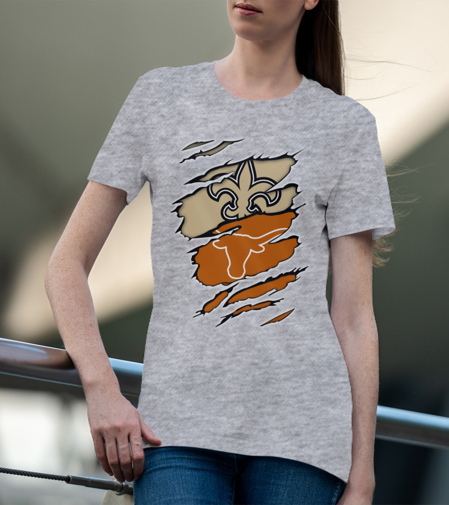Saints Fleur-de-Lis Longhorns Logo Combination T-Shirt