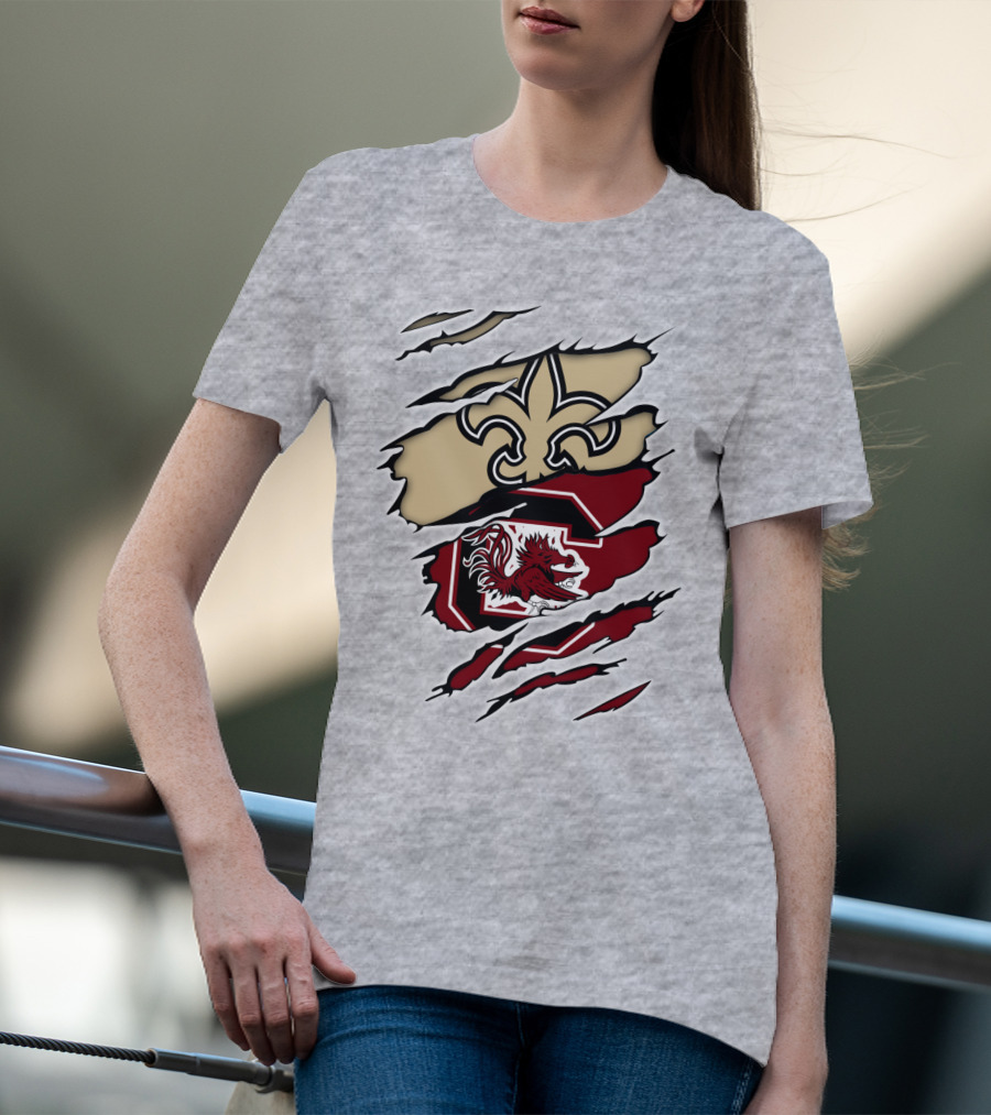 New Orleans Saints And South Carolina Gamecocks Logo Fusion T-Shirt