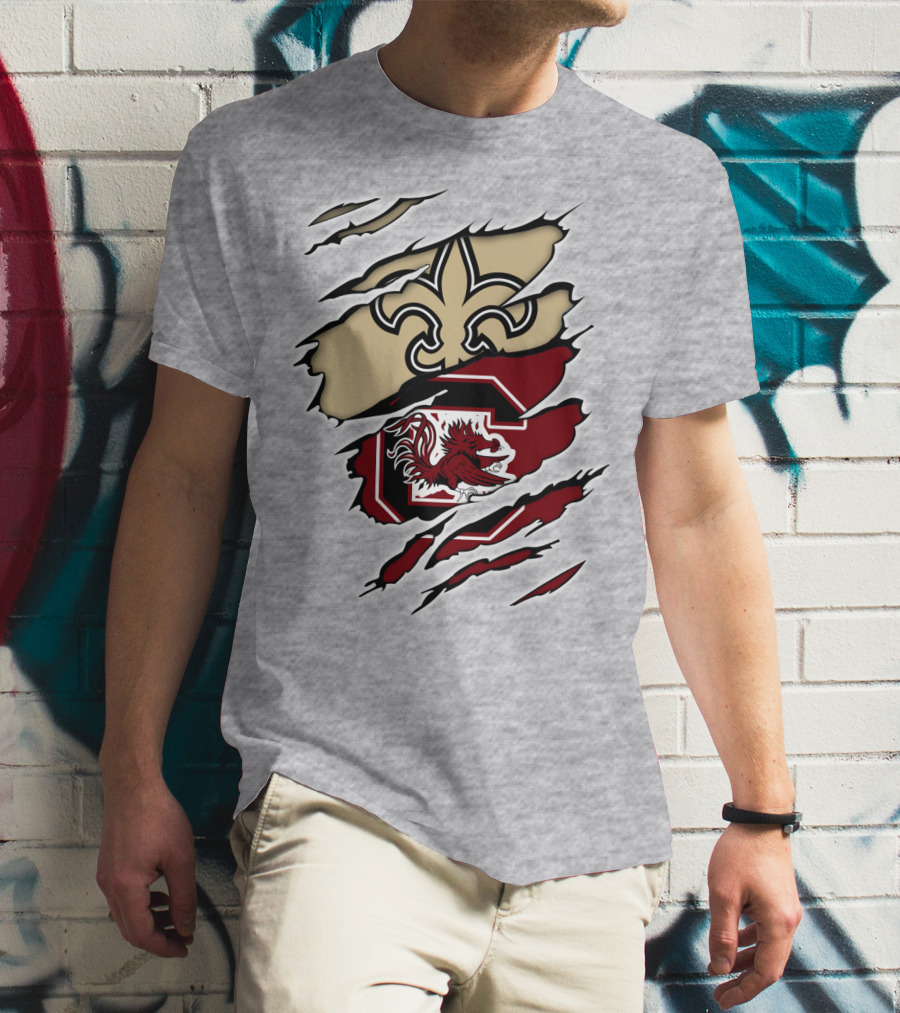 New Orleans Saints And South Carolina Gamecocks Logo Fusion T-Shirt