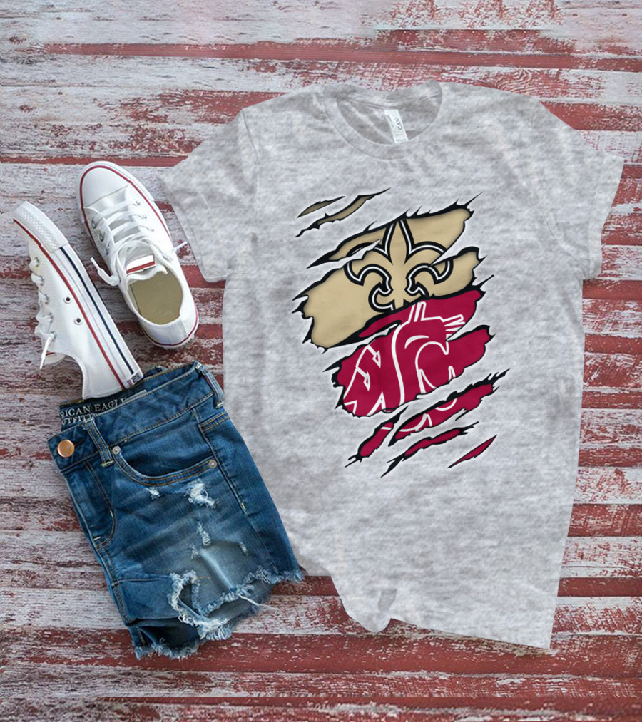 New Orleans Saints Washington State Cougars Fleur-de-Lis Logo Fusion T-Shirt